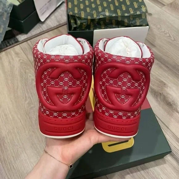 Authentic Gucci x Dapper Dan Mens Red High Top Sneaker Shoes Size 8 NIB - Picture 4 of 8
